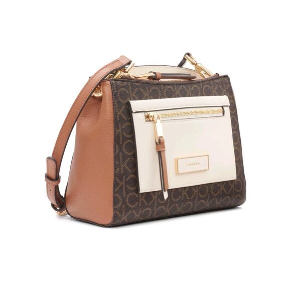Calvin Klein Hadley Triple Compartment Crossbody, Brown/Khaki/Caramel/White - Picture 2 of 4